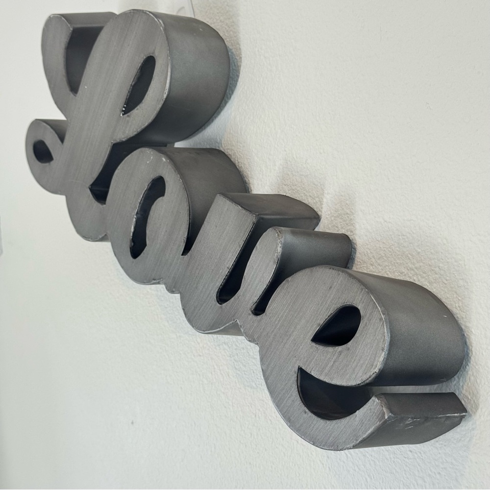 Love 3D Metal Wall Decor Sign Large Dark Silver Cutout Cursive Writing Home 27”